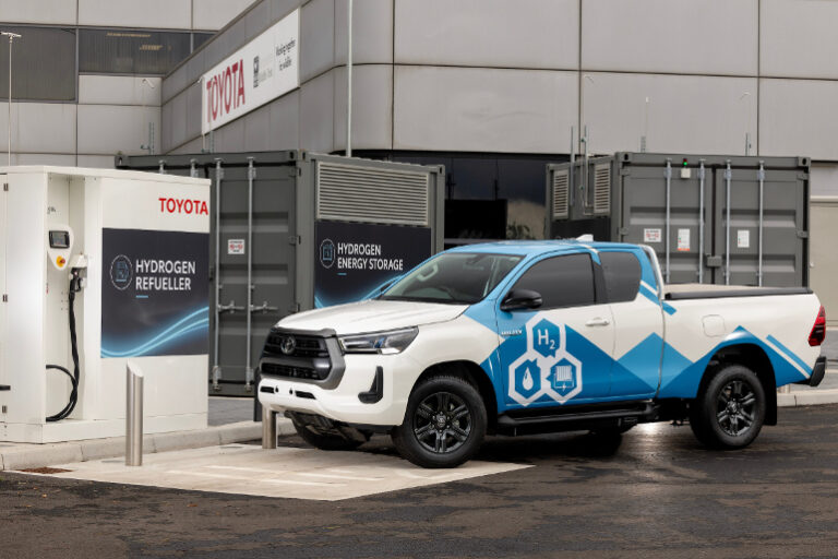 Hydrogen powered Toyota Hilux at refuelling station
