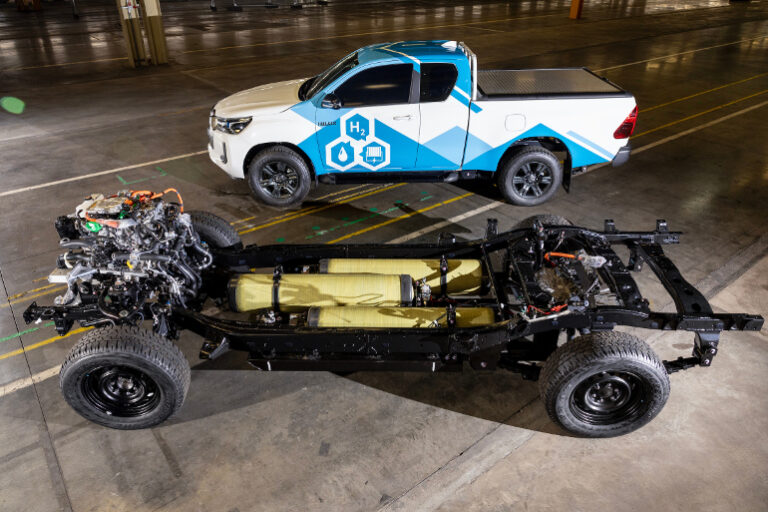 Toyota confirms hydrogen HiLux for 2028 as fleet powertrain choices expand Toyota Hydrogen powered Hilux chassis and tanks electric
